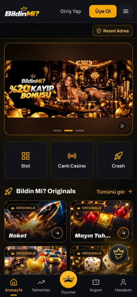 BildinMi mobil ana sayfası