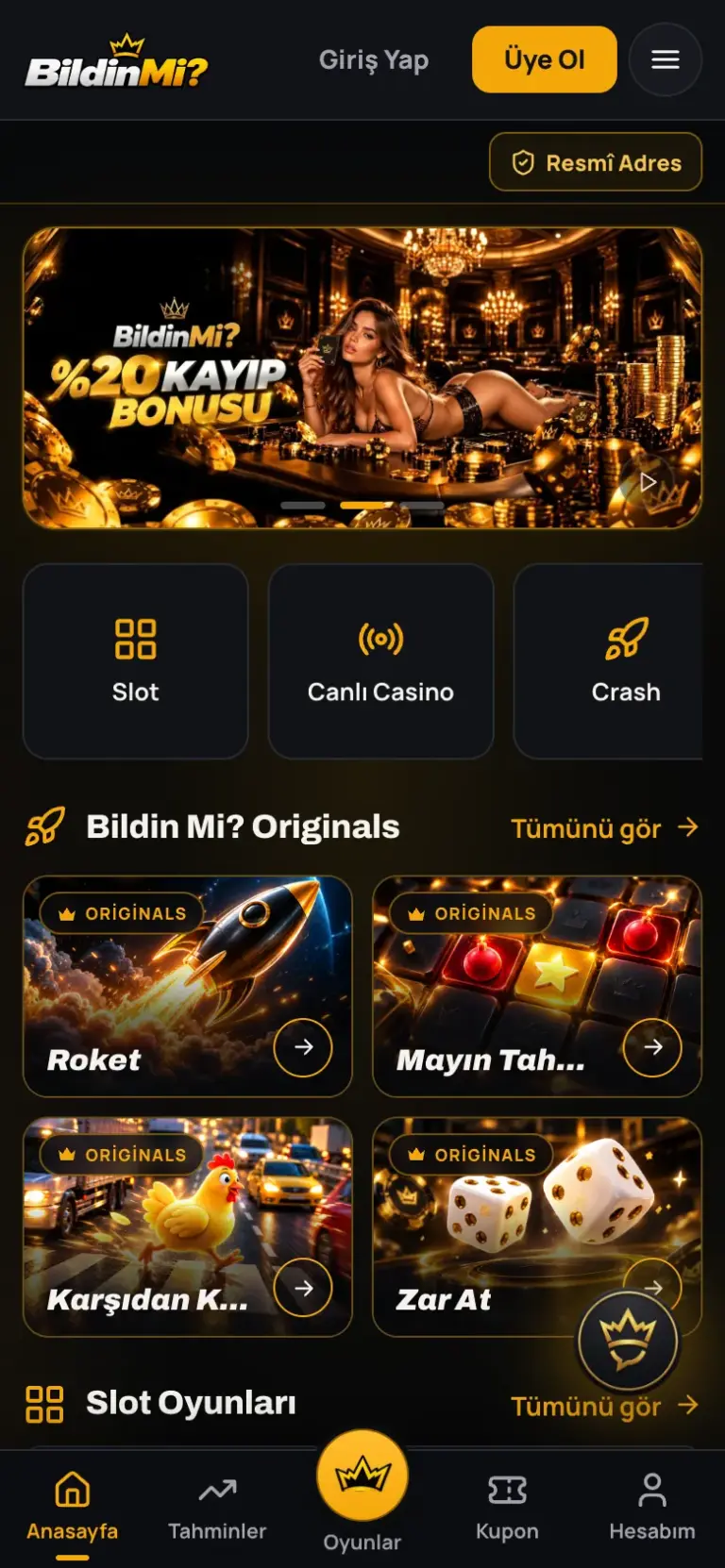 Resmî Adresler sayfasının mobil görünümü
